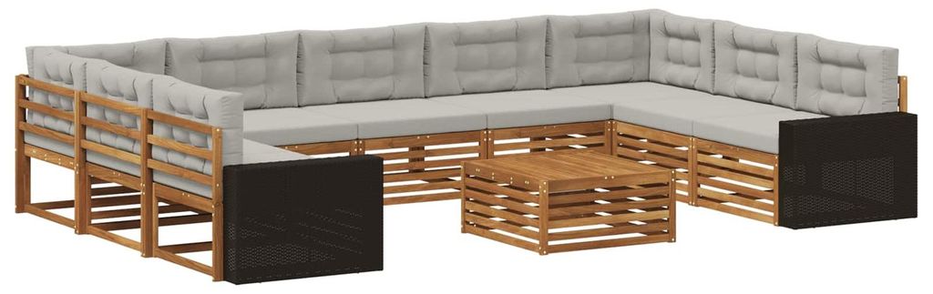 vidaXL Outdoor-Sofagarnitur mit Kissen 10 pcs Natürlich und Hellgrau