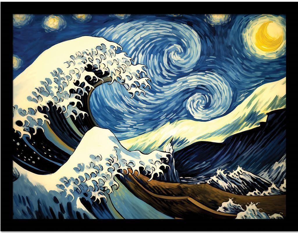 Wave Collection - Gerahmtes Poster "Starry Waves" PM10742 (40 cm x 30 cm) (Blau/Cremefarbe/Gelb)