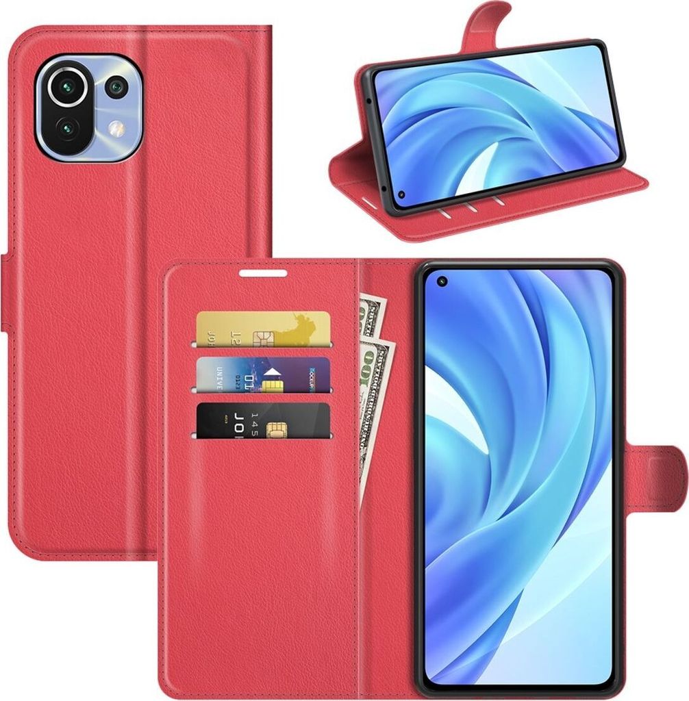 König Design Hülle kompatibel mit Xiaomi Mi 11 Lite Kunstleder Handyhülle - Handy Case Rot