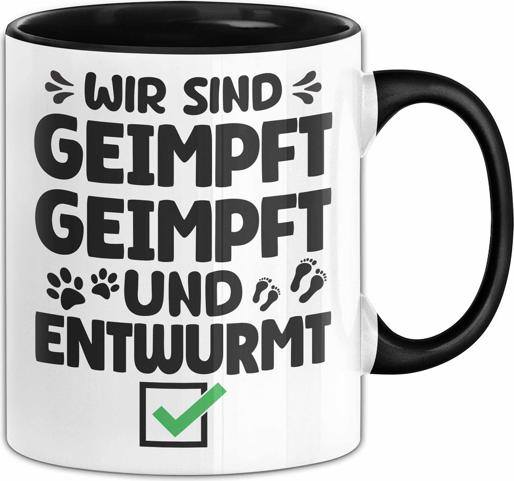 Tierarzt Geschenk Geimpft Gechipt Entwurmt Tasse Lustiges Hunde Katzen Pfoten Arzt Becher (Schwarz)