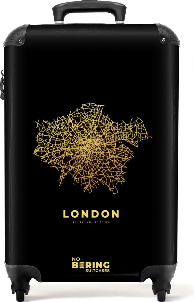 NoBoringSuitcases.com Koffer Handgepäck Trolley Rollkoffer Kleine Reisekoffer mit 4 Rollen - Karte - Stadtplan - Gold - London - England - Cabin...