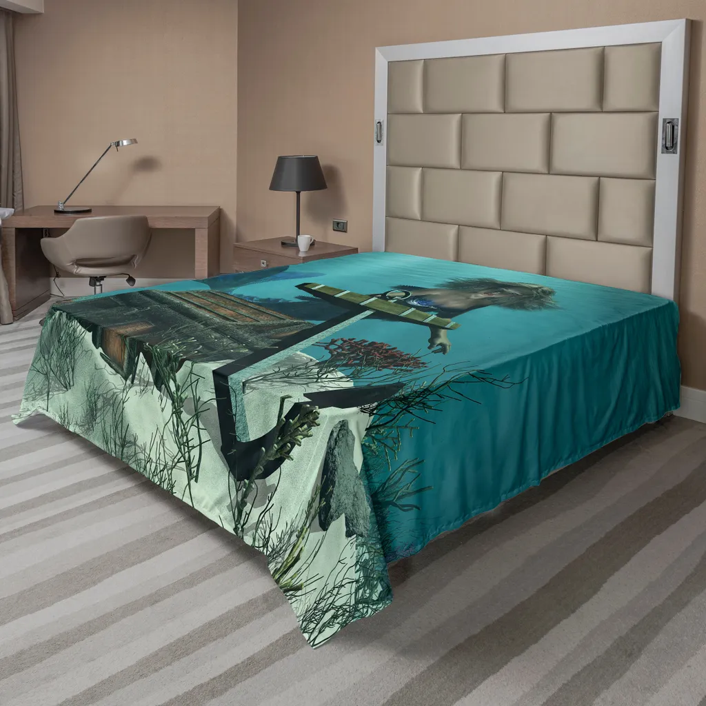 Drap-housse Décoratif Thème Océan et Sirène pour Grand Lit 275x260 cm