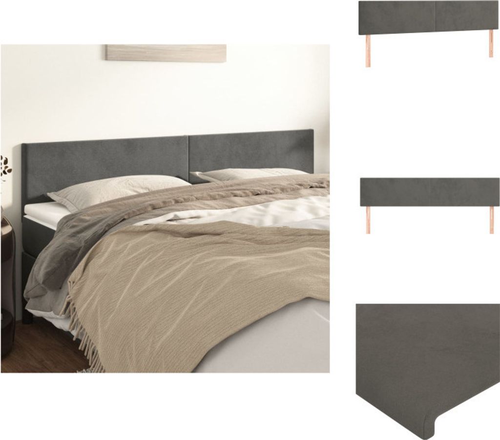 vidaXL Kopfteile 2 Stk. Dunkelgrau 100x5x78/88 cm Samt - Kopf- & Fußenden