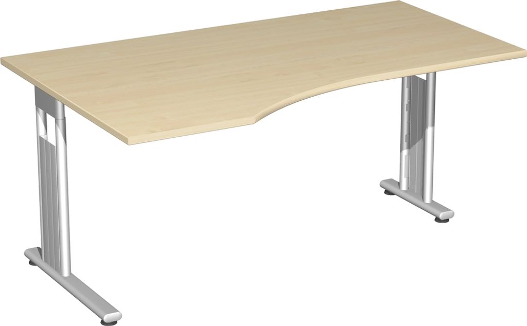 PC-Schreibtisch links feste Höhe, einseitig zurückgesetzt, 1800x1000x720, Ahorn/Silber