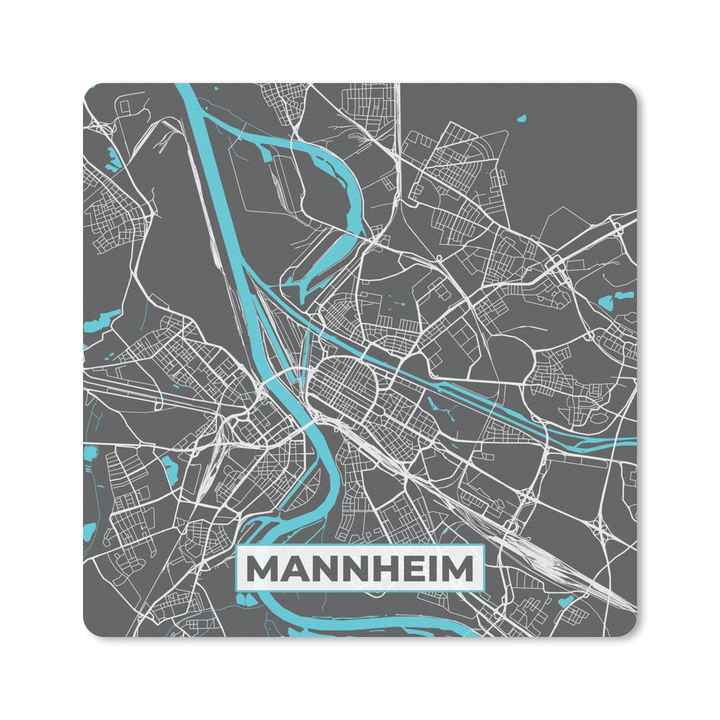 MuchoWow Mauspad Mousepad Stadtplan - Deutschland - Blau - Mannheim - Karte 20x20 cm - Mousepads - Maus Mat - Pad - Mausunterlage - Desk Mat - Bu...