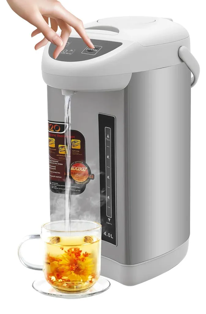 Bouilloire électrique 4L à pompe avec distributeur d'eau chaude inox