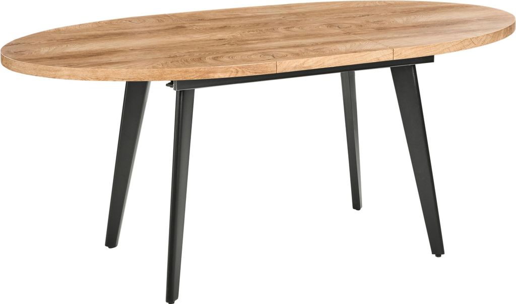 BELIANI Esstisch Holzoptik Braun MDF-Tischplatte Oval Ausziehbar 140/180 x 90 cm für 6 Personen Schwarze Metallbeine Modern Esszimmer Ausziehtisch