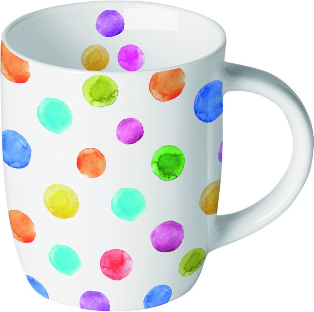 A Becher Ø 7 Höhe 8,5 cm bunte Punkte Mug 0.2 L Polka dots white