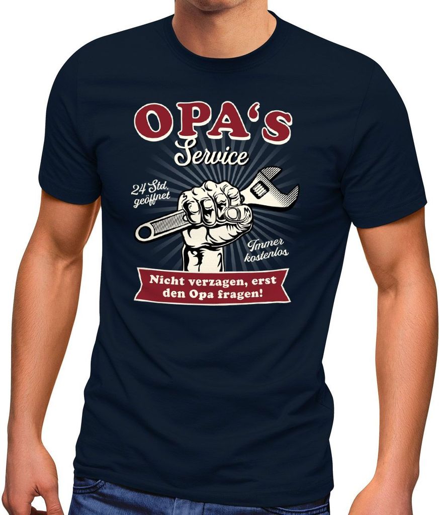 Herren T-Shirt Papa's / Opa's Service 24 Stunden geöffnet Geschenke zum Vatertag Spruch lustig Moonworks Opa navy 4XL
