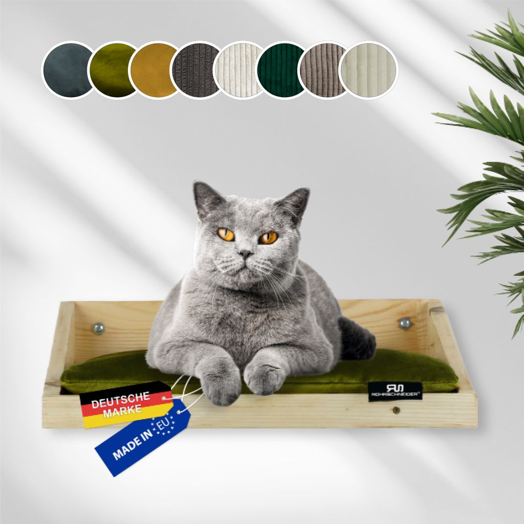Rohrschneider Katzentreppe Wand | EU | Kletterwand Katzen mit waschbarem Kissen o. Stoffeinlage | Kiefernholz | Natur | belastbar bis 30 kg | B 40 ...