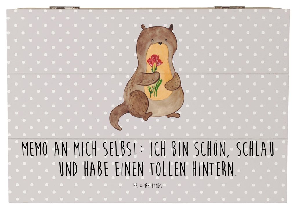Mr. & Mrs. Panda Box Otter Blumenstrauß 22 x 15 cm - Grau Pastell - Geschenk, Kiste, Erinnerungskiste, Süß, Truhe, Geschenkbox, holzkästchen, S...