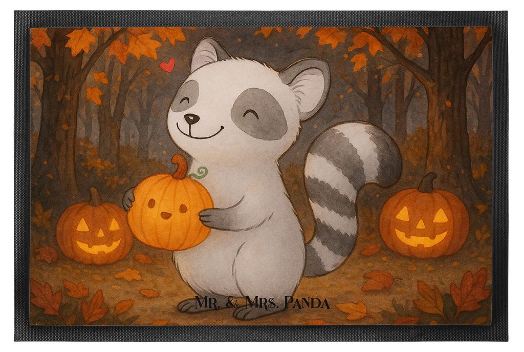 Mr. & Mrs. Panda fußmatte Waschbär Kürbis Design 60 x 90 cm - Weiß - Geschenk, flurmatte, Dekoration, Schmutzmatte, Türmatte, Halloween, Schmu...
