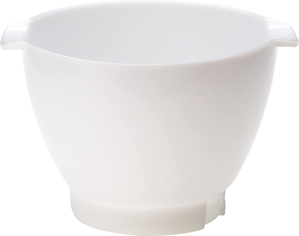 A white mixing bowl with handles on a white background.