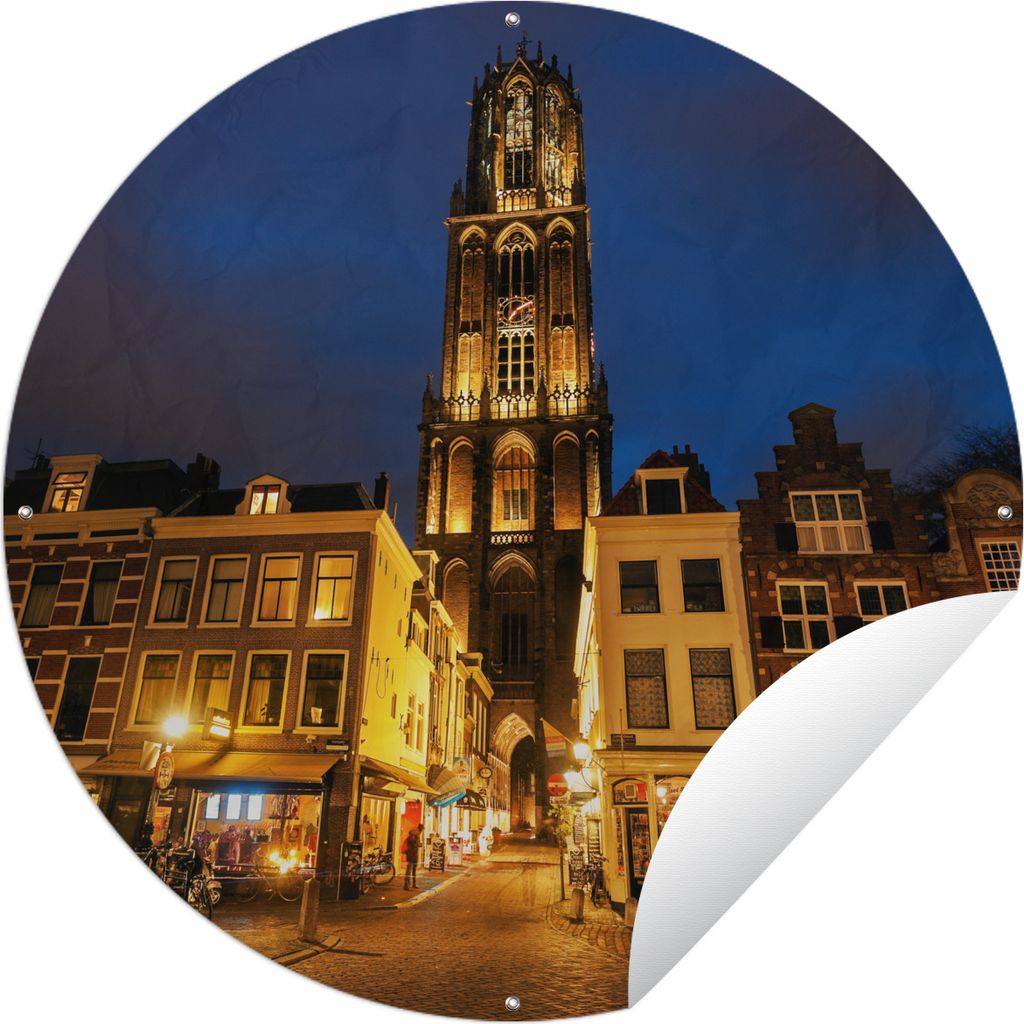 MuchoWow Gartenposter Outdoor-Poster Rund Nacht - Domturm - Utrecht Ø 150 cm Gartendeko Rundes Poster draußen