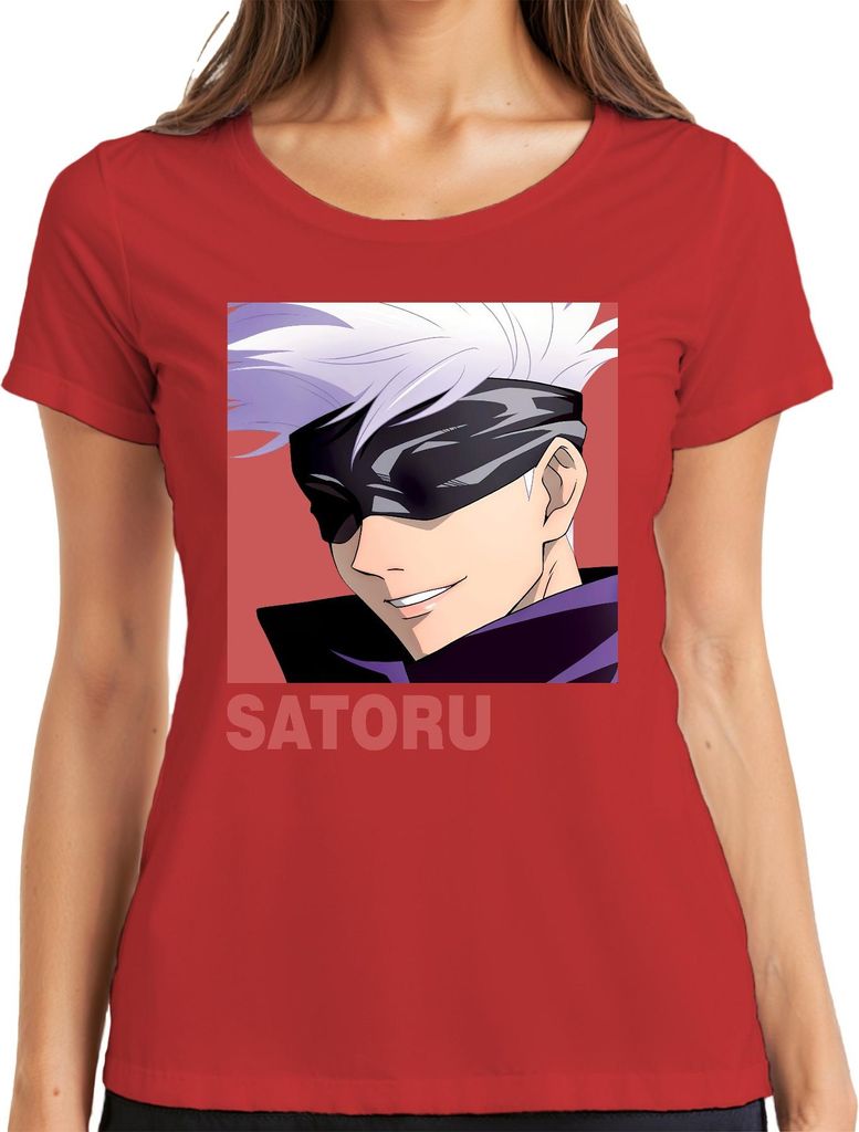 Satoru Gojo Jujutsu Kaisen Augenbinde Anime Ästhetik Fan Geschenk Damen T-Shirt, Rot, XXL