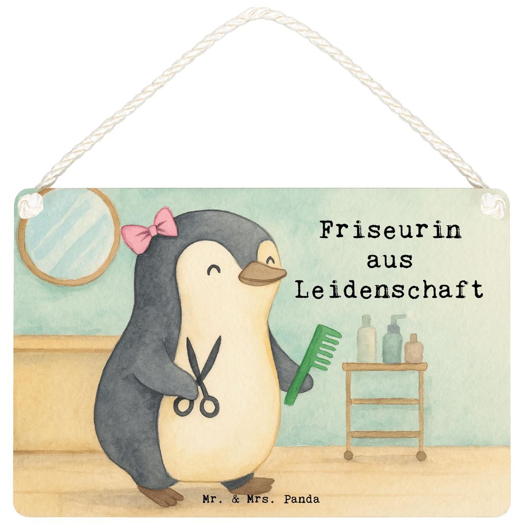 Mr. & Mrs. Panda Schild Friseurin Leidenschaft Design DIN A5 - Weiß - Geschenk, Witzig, Lustig, Friseursalon, holzbild, Türschild, Beruf, Wandbil...