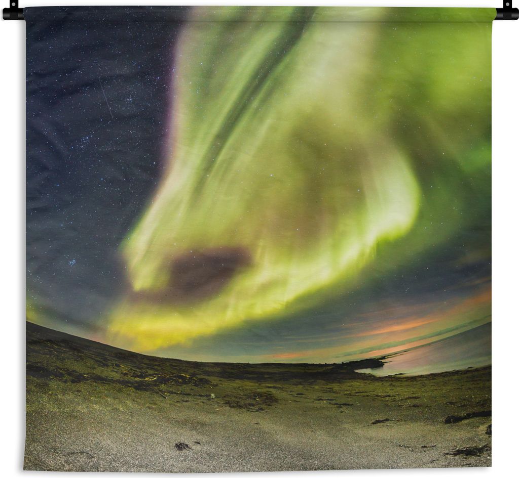 MuchoWow Wandteppich Wandbehang Nordlichter - Island - Orange - Grün 60x60 cm Tapisserie Dekoration Wandtuch - Dekorationen - Wand Decke
