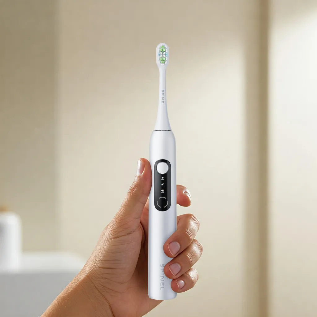 Spazzolino Sonico SpinelCare SmileOn Bianco: 3 Modalità + 4 Punte - 4