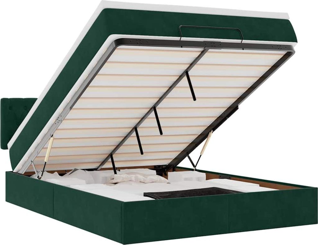 vidaXL Ottoman-Bett mit Matratze & LEDs Dunkelgrün 140x200 cm Samt
