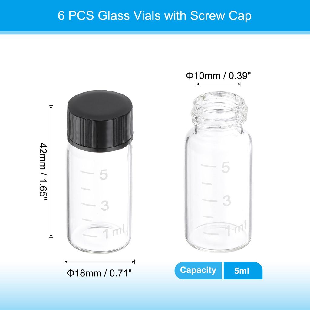 6 Stš¹cke 5ml Kleine klare Glasfl?schchen mit schwarzem Schraubverschluss, Transparent Glasfl?schchen fš¹r die Lagerung