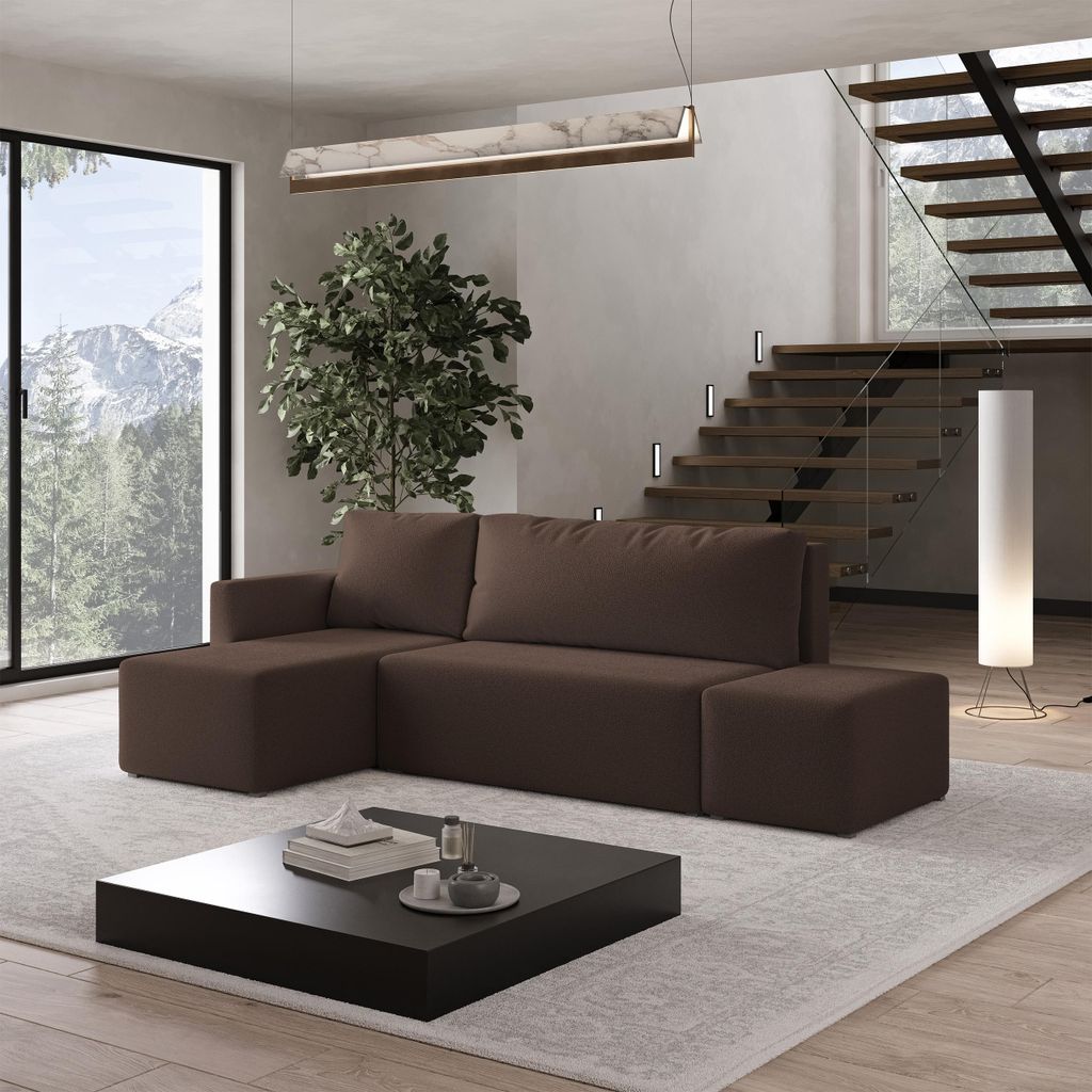 Masseno Ecksofa VELOTTI L-S mit Schlaffunktion L-Form, Sofa mit Bettkasten, Wohnzimmersofa, Couch, Soffa, Bettsofa, Couchgarnitur- Braun, QUELLE 25
