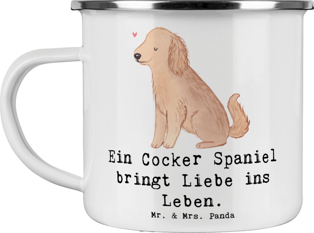 Mr. & Mrs. Panda Emaille Tasse Liebe Cocker Spaniel - Weiß - Geschenk, ins Leben, Pott, energiegeladener Hund, Becher, Familienhund, sozial, Kaffe...