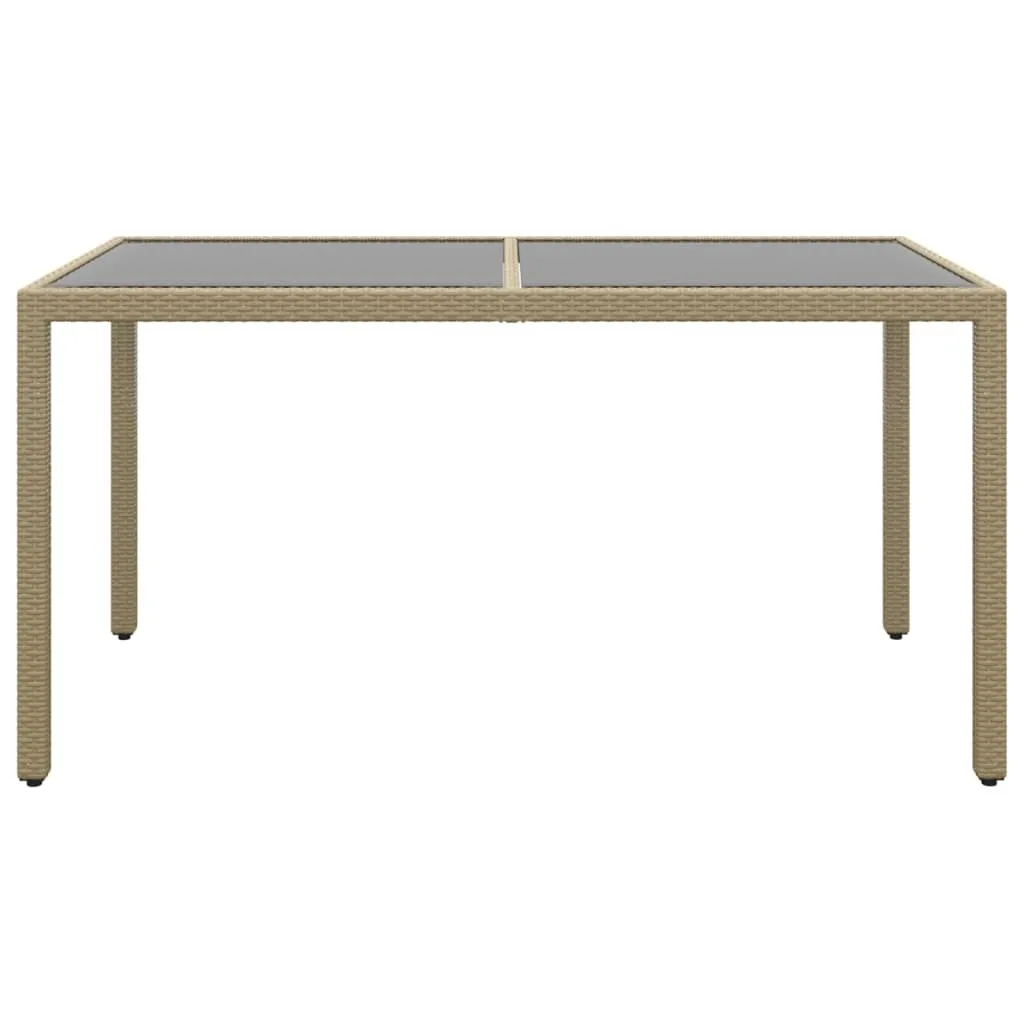 Table d'extérieur robuste en résine tressée beige avec plateau verre