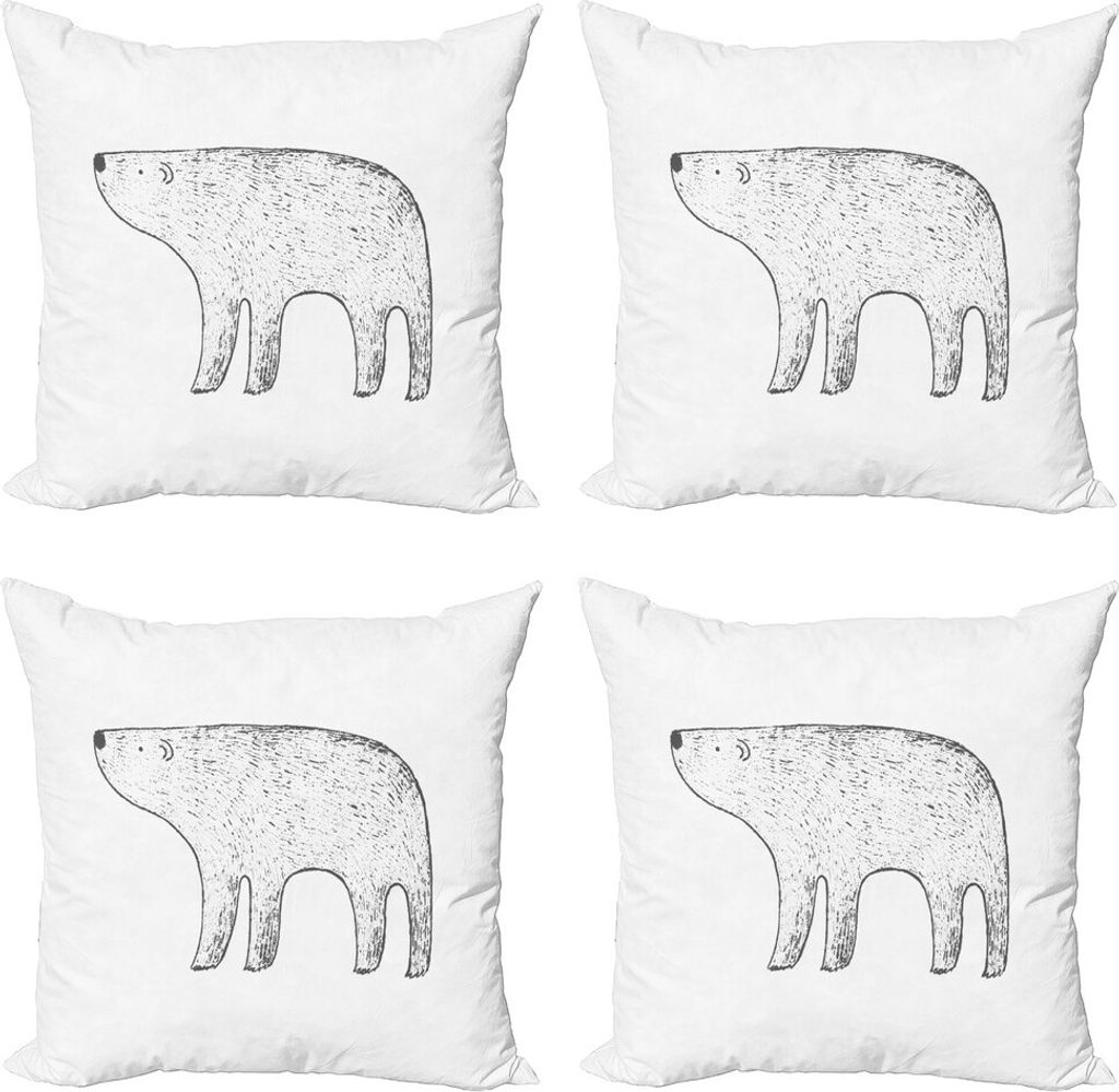 ABAKUHAUS Eisbär Kissenbezug Set (4 Stück), Hand gezeichnetes Tier, Moderner Doppelseitiger Digitaldruck, 45 cm x 45 cm, Charcoal Grau und Weiß