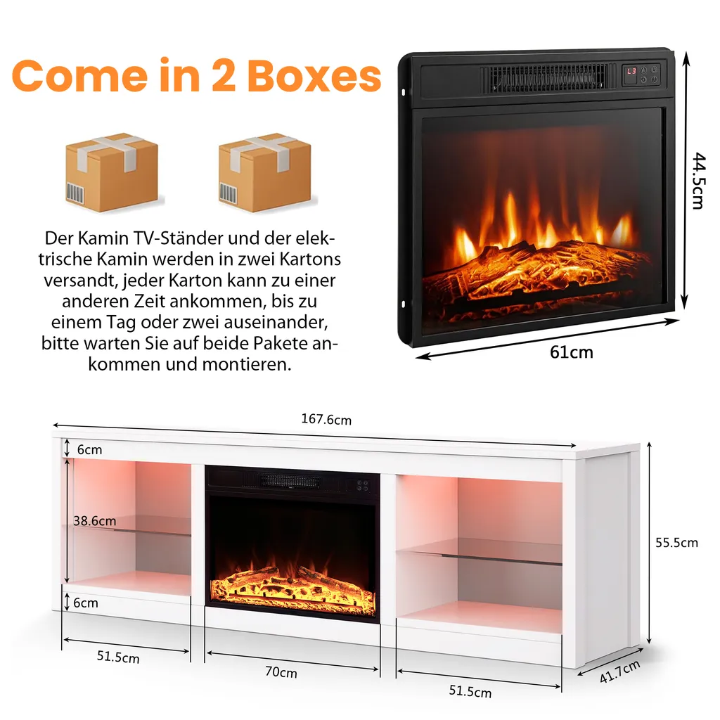 Meuble TV LED Multicolore et Cheminée Électrique Intégrée en MDF - 4