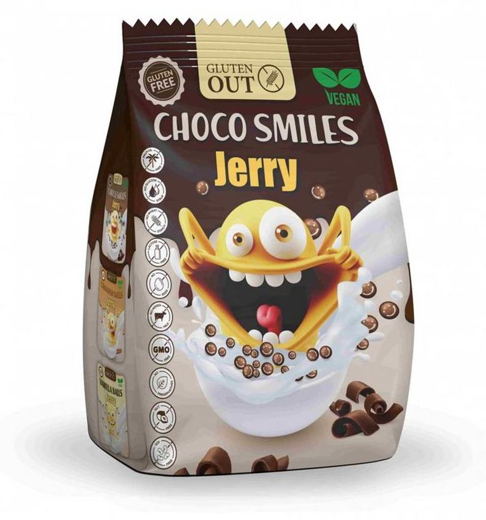 Gluten Out Jerry Choco Smiles Glutenvrij (375 gr) Productafbeelding 