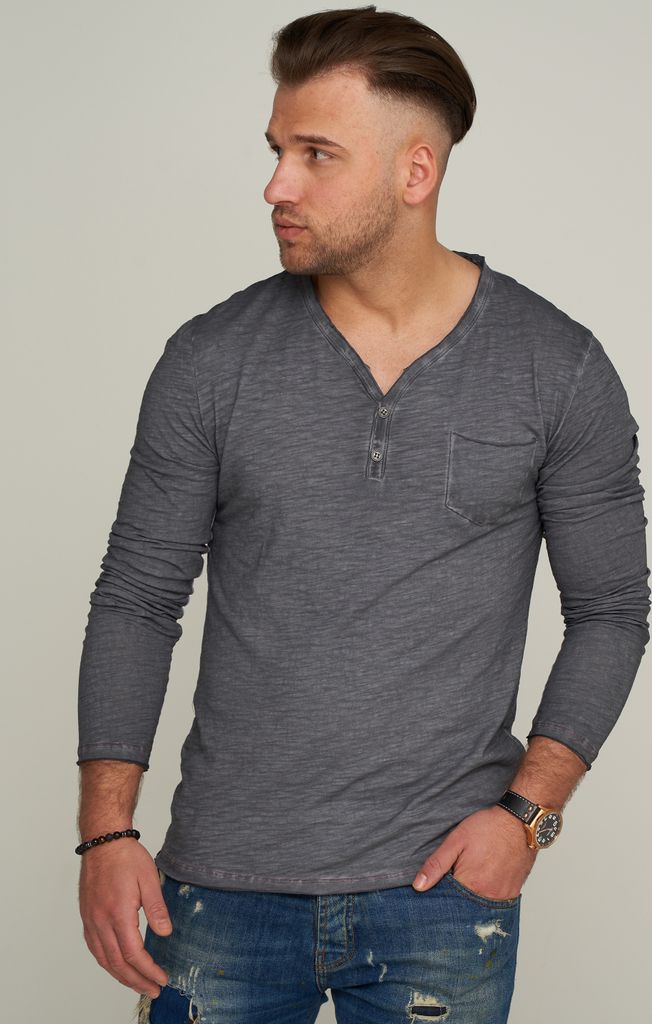 CARISMA Herren Langarmshirt CRSEWARD V-Neck mit Knopfleiste T-Shirt