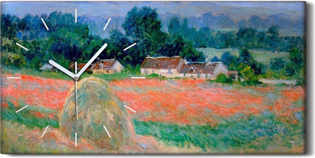 Küchenuhr Bürouhr Leinwand Uhr Geräuschlos 60x30 Heuhaufen an der Giverny - weiße Hände