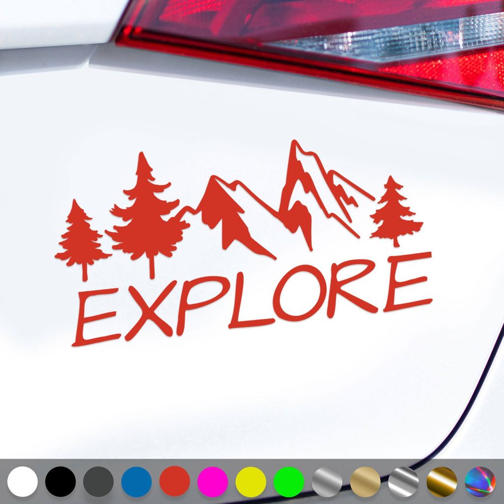 PantherPixel Camping Aufkleber Erkunden Entdecken Reisen Explore Sticker Auto Geschenkidee Farbe Rot