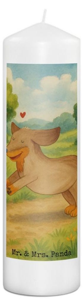 Mr. & Mrs. Panda Kerze Hund Dackel Design 29 x 8 cm XL - Weiß - Geschenk, Stumpenkerze, Dachshund, Erinnerungslicht, Blockkerze, Hunde, Herz, Bedr...