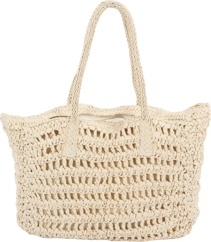 Sac épaule cabas en paille ajourée style vintage pour femme bohème