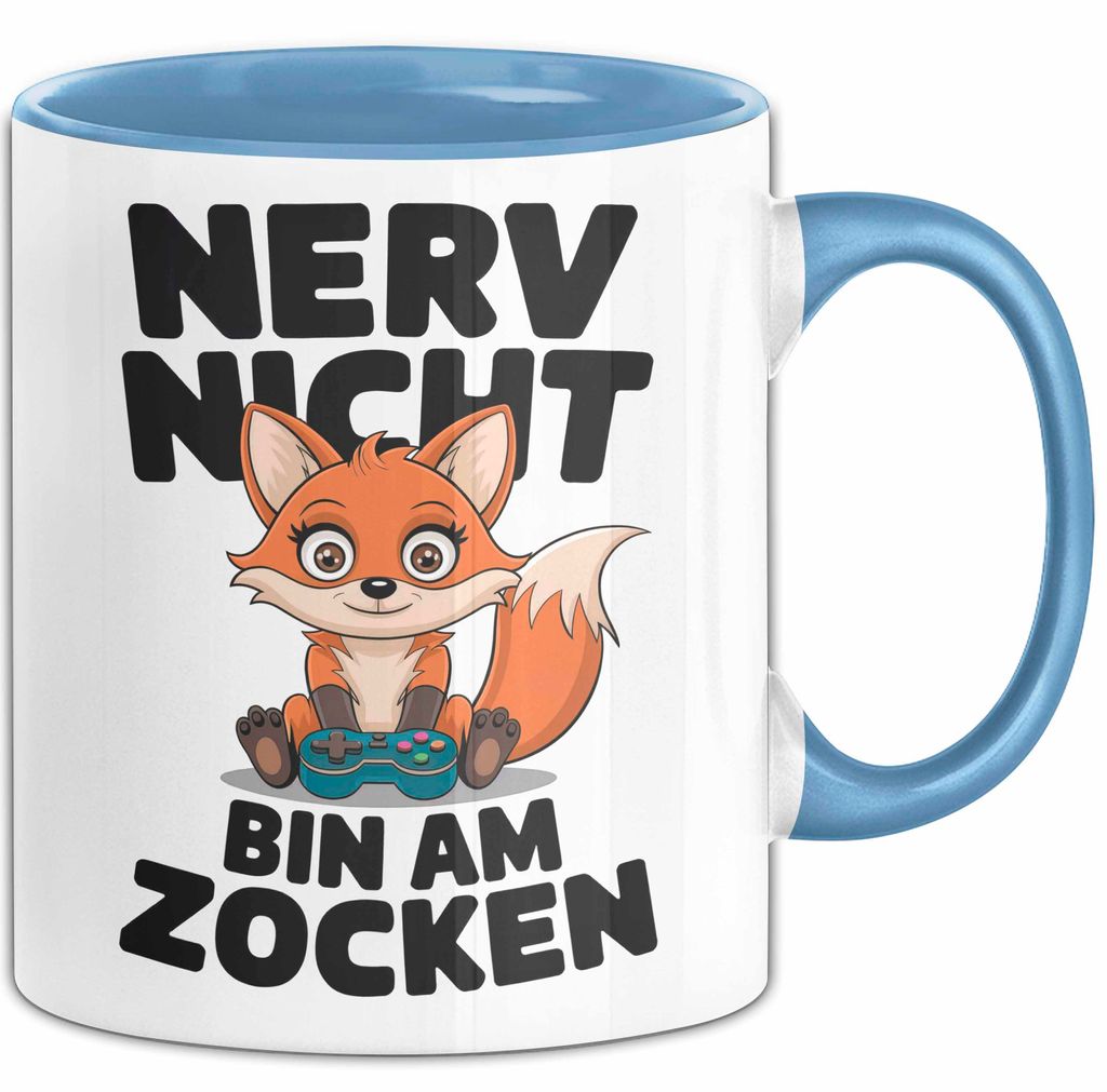Fuchs Tierliebhaber Tasse Geschenk Lustige Geschenkidee Spruch Nerv Nicht Bin Am Zocken (Blau)