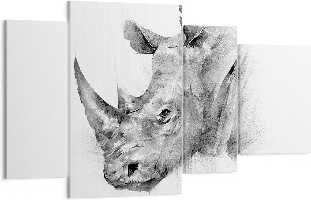 Bild auf Leinwand - Leinwandbild - 4 Teile - Nashorn Porträt Grafik - 120x70cm - Wand Bild - Wanddeko - Wandbilder - Leinwanddruck - Bilder - Wand...