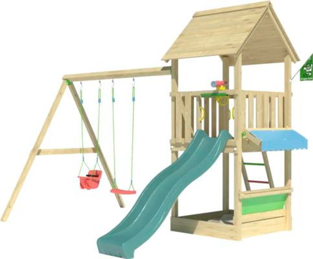 Doppelschaukel Spielhaus mit Stelzen Jungle Gym 383 x 347 cm Holz dunkelgrün