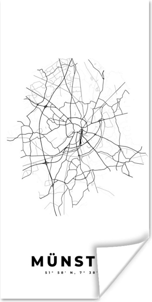 MuchoWow Poster Deutschland - Münster - Stadtplan - Karte - Schwarz-weiß - Karte 80x160 cm - Kinderzimmer