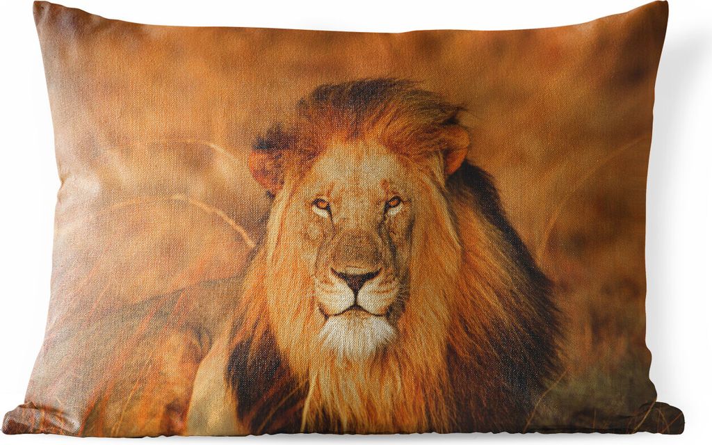 MuchoWow Outdoor Kissen - Löwe - Porträt - Jagd - 50x30 cm - Wetterfest - Lounge Kissen - Sofa kissen - Wohnzimmer Dekoration