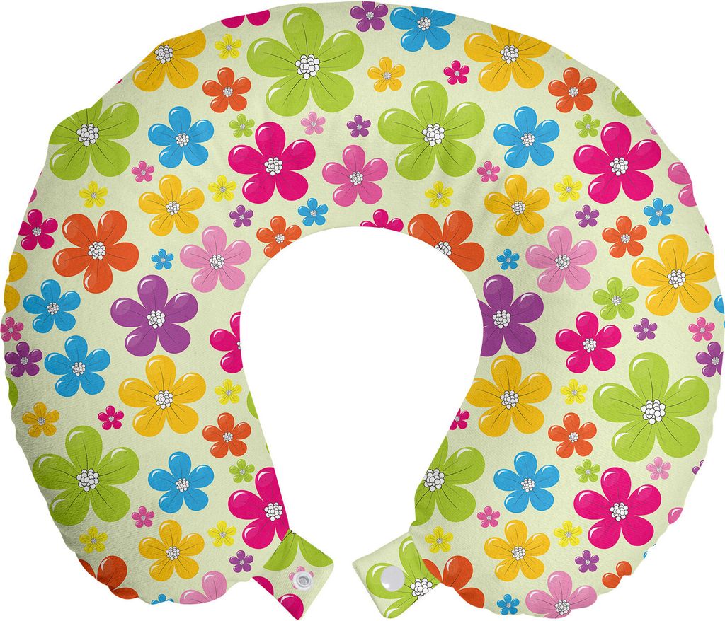 ABAKUHAUS Bunt Reisekissen Nackenkissen, Sixties Hippie Blumen, Schaumstoff Reiseartikel für Flugzeug und Auto, 30x30 cm, Mehrfarbig