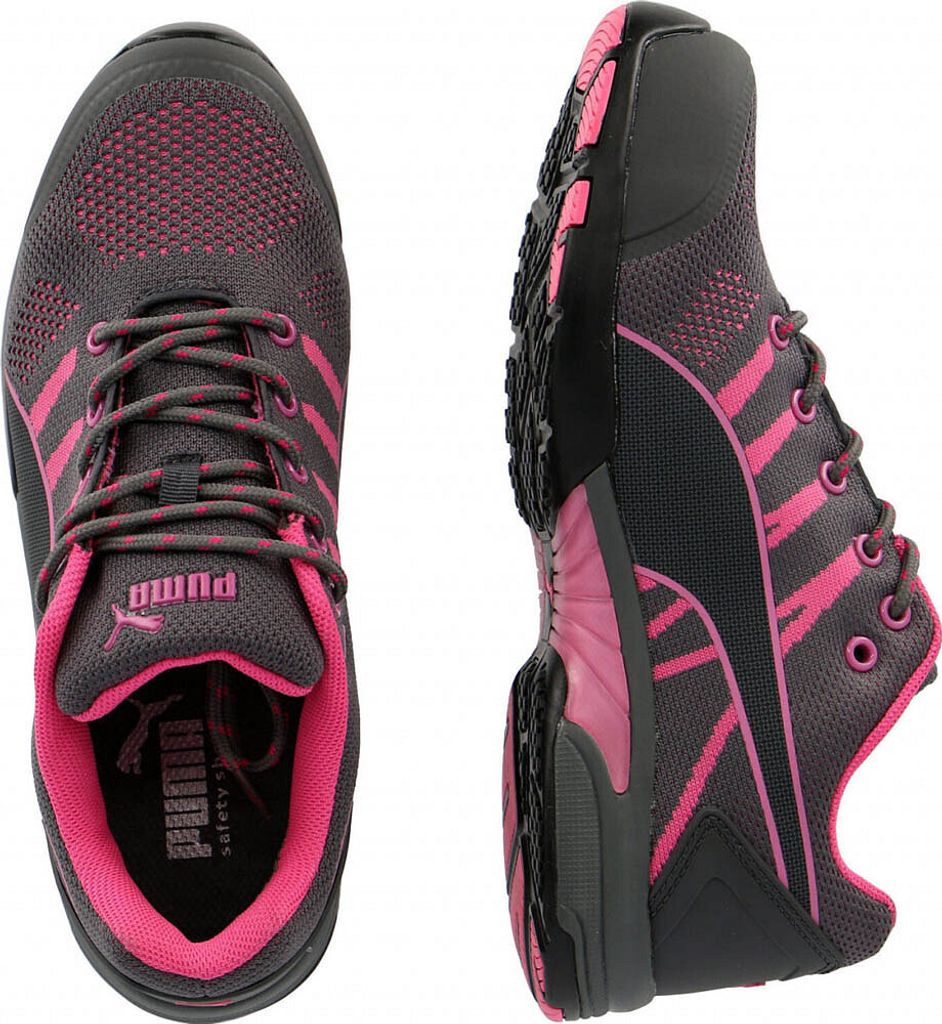 Two Puma safety shoes, one from a top view and one from a side view, are presented against a white background.