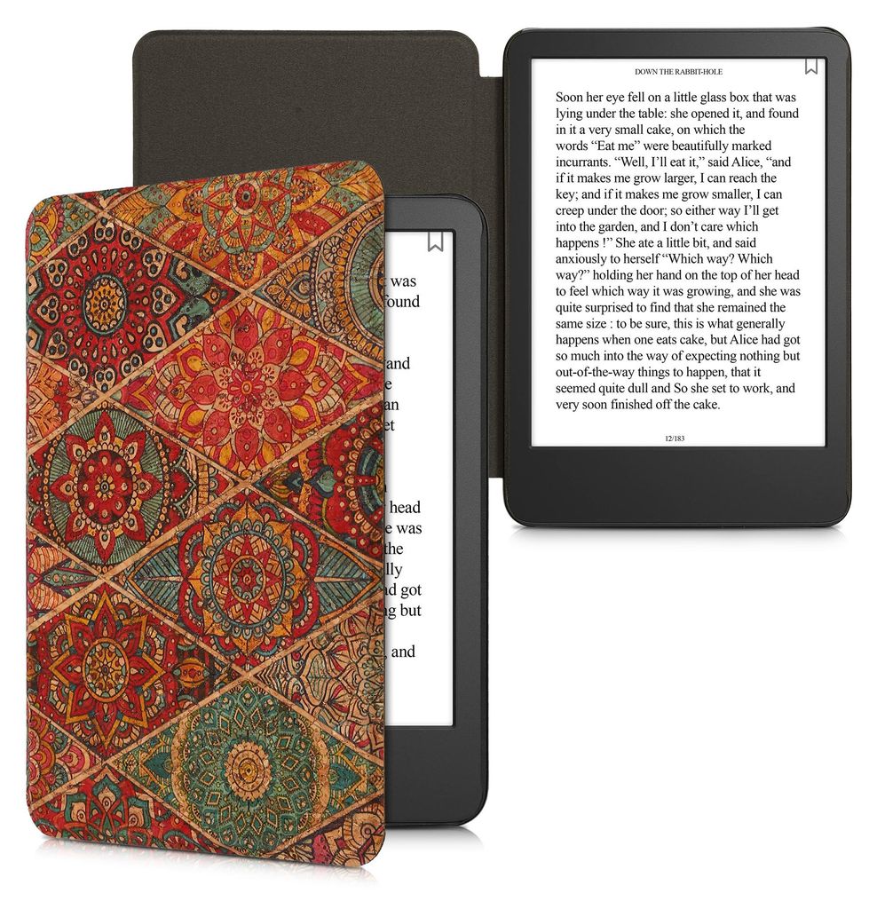 kwmobile Hülle kompatibel mit Amazon Kindle (2022/2024) - Kork eReader Schutzhülle Cover Case - Mandalakacheln Pink Rot Blau