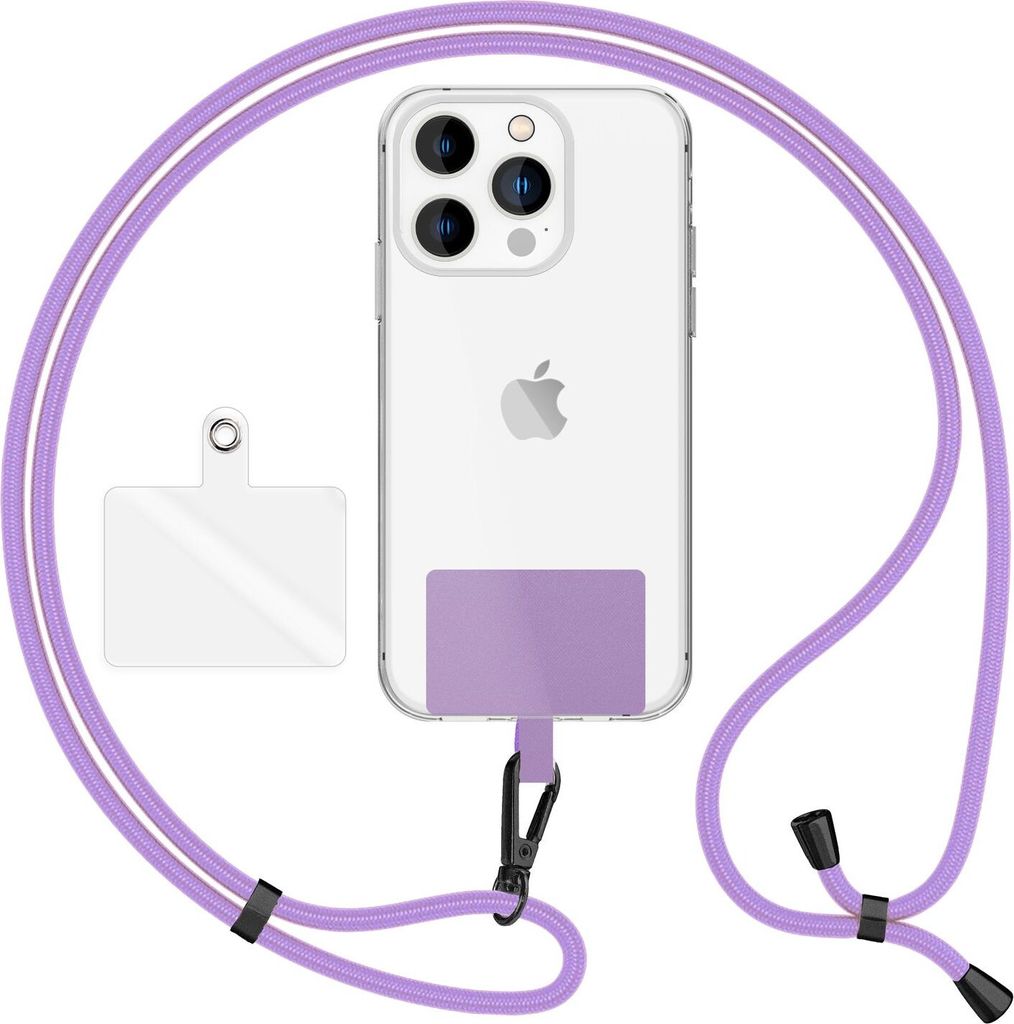 HoldMe Air Edition - Universal Lanyard mit 2 Pads & Karabinerhaken (matt-schwarz) - 160cm Handyband zum Umhängen - Lila