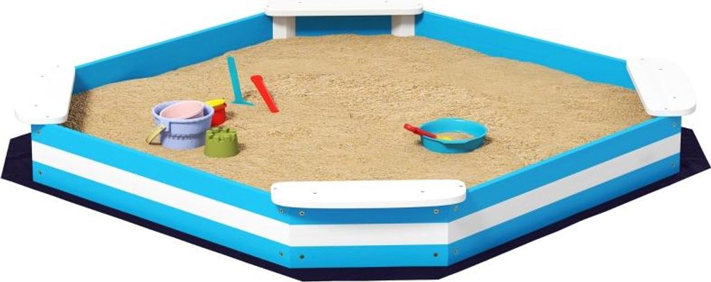 Sandkasten für Kinder, Sandkiste mit 4 Sitzen, Fichtenholz, bodenlos, Blau, 133,00 cm
