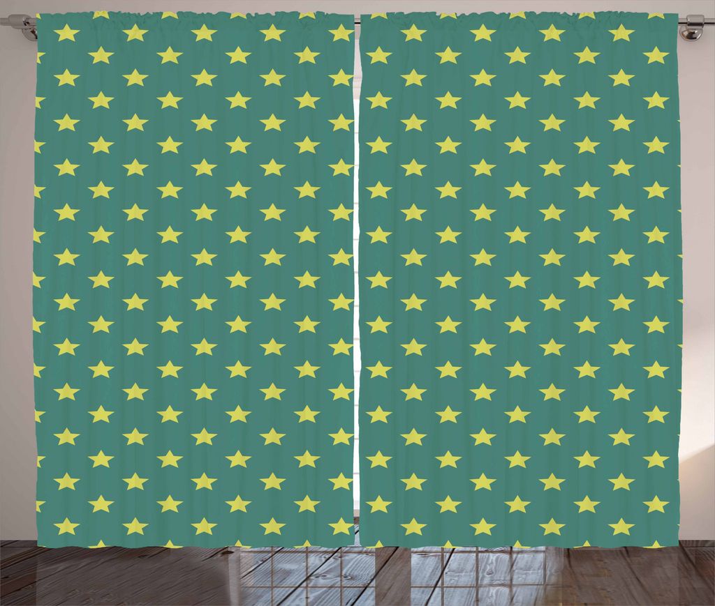 ABAKUHAUS Sterne Rustikaler Vorhang, Vintage Geometry Pattern, Wohnzimmer Universalband Gardinen mit Schlaufen und Haken, 280 x 175 cm, Jadegrün H...