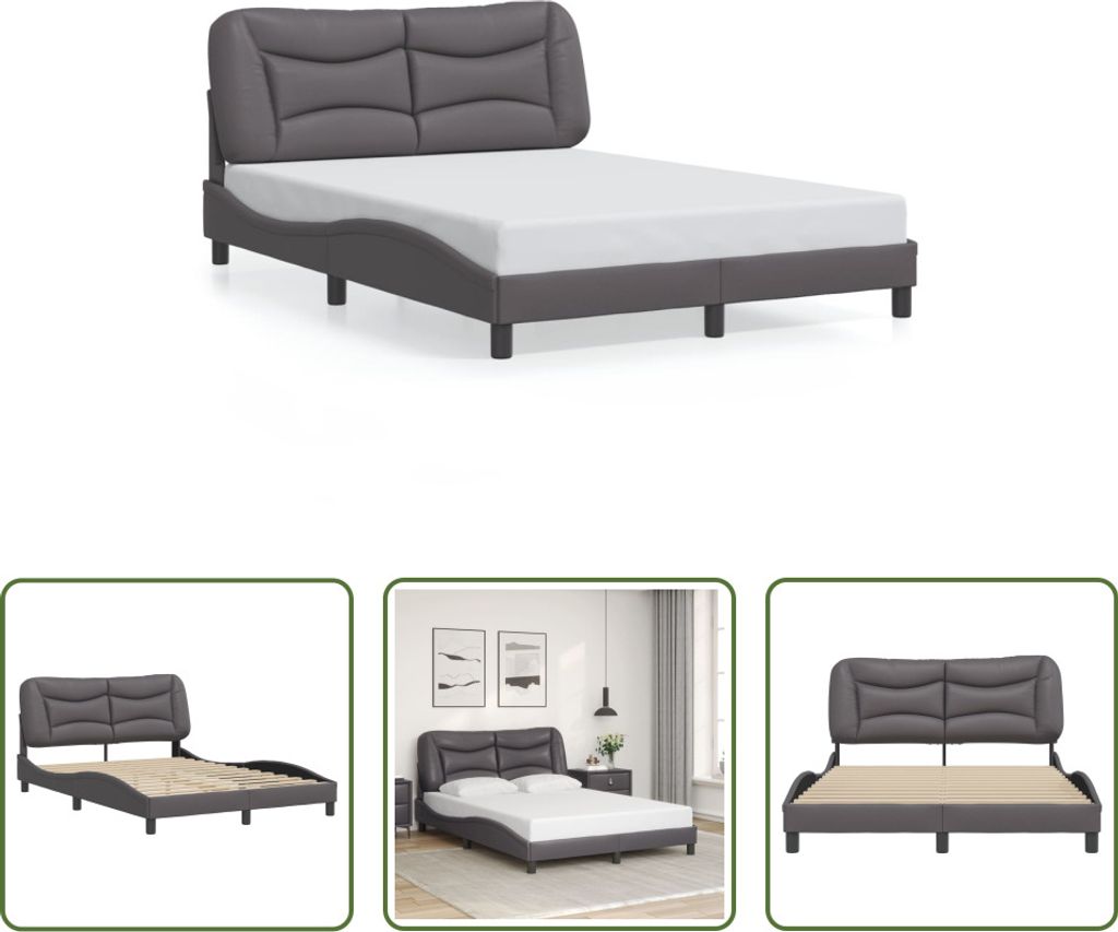 The Living Store Bettgestell mit Kopfteil Grau 120x200 cm Kunstleder