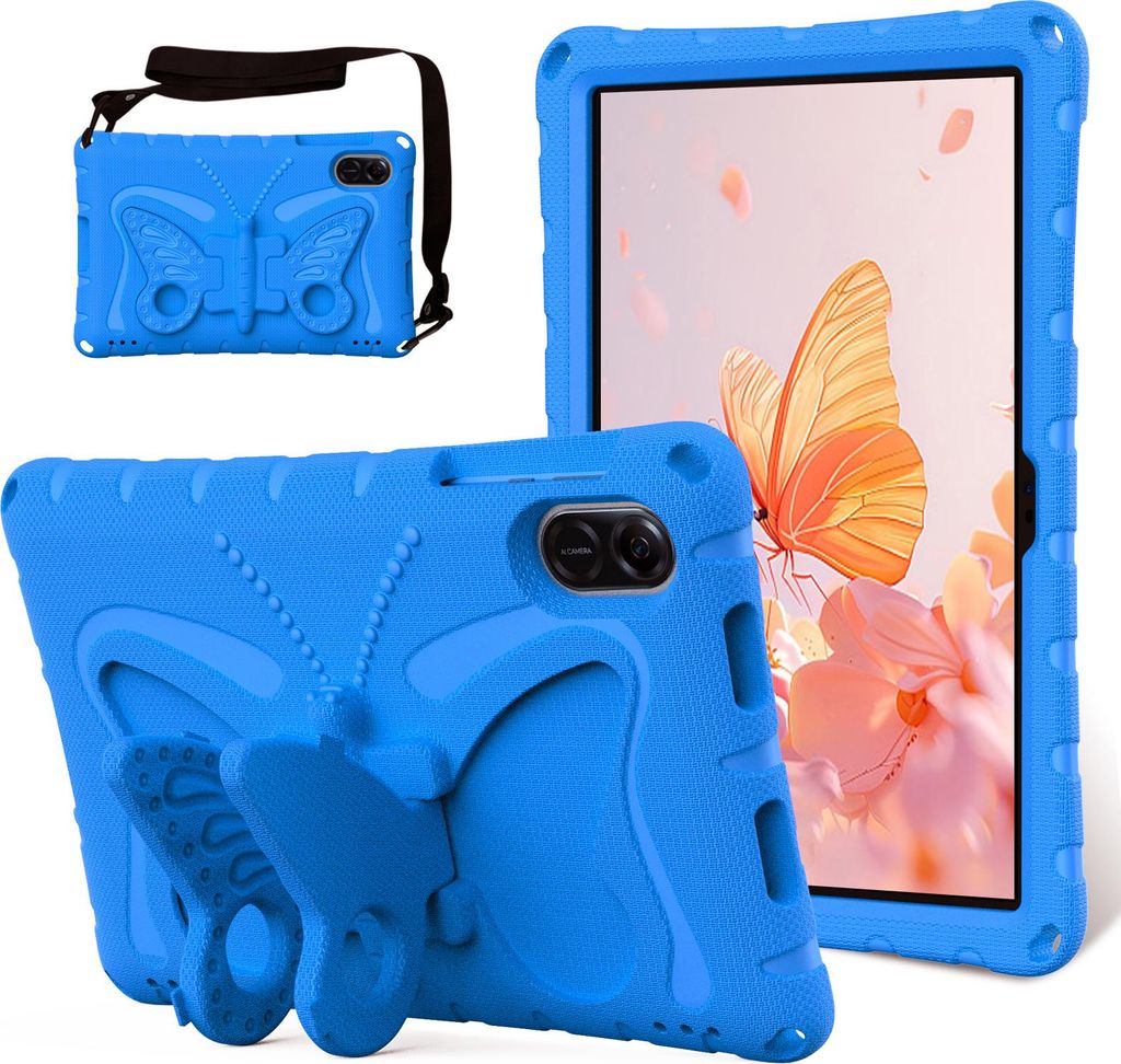 Kinder Hülle für Honor Pad X9a 11,5" 2025 Leicht Stoßfeste EVA Kindgerechtes Schutzhülle mit Schultergurt, Schmetterlings-Ständer Blau