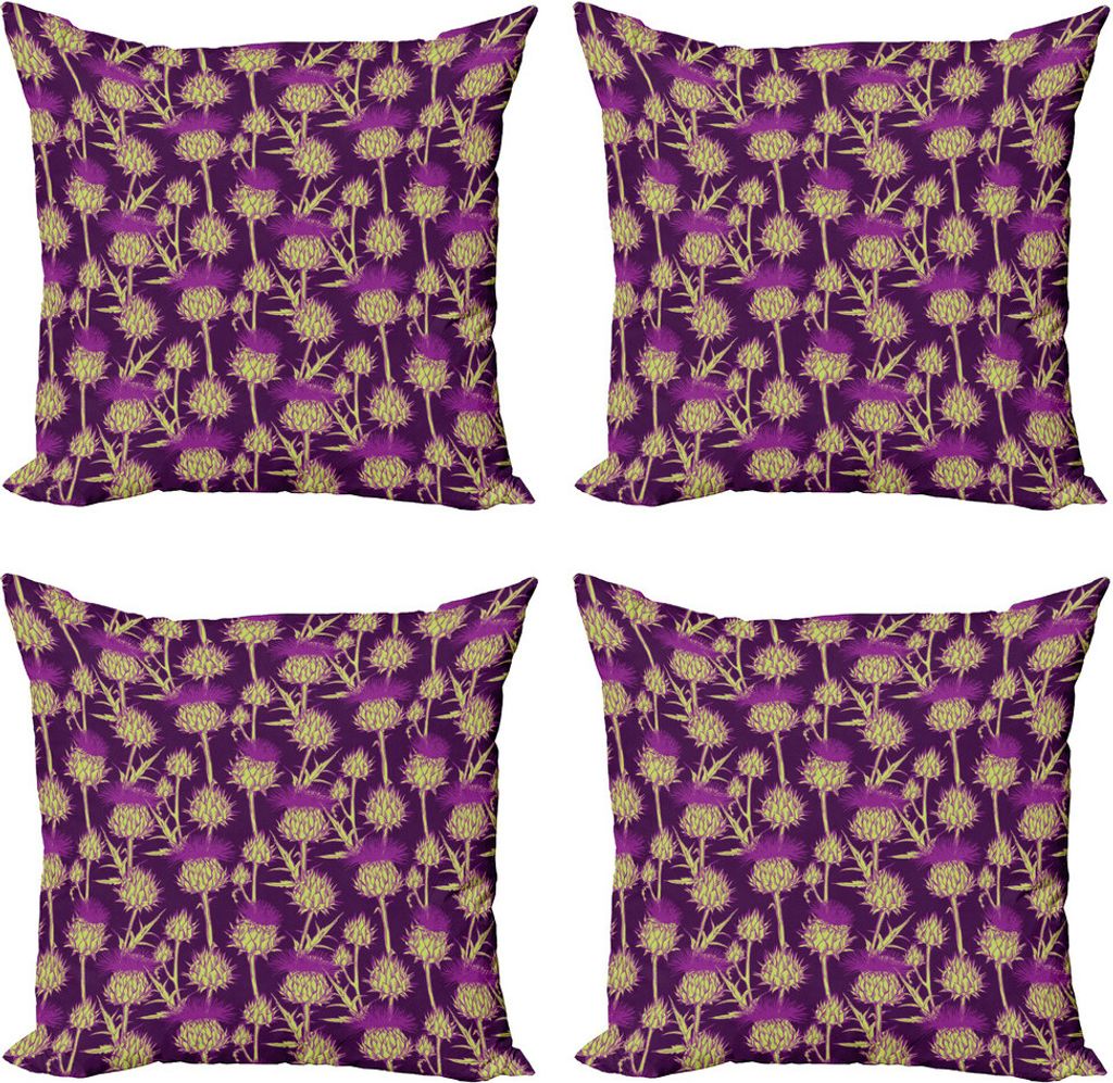 ABAKUHAUS Distel Kissenbezug Set (4 Stück), Leuchtende Farbe Scottish, Moderner Doppelseitiger Digitaldruck, 60 cm x 60 cm, Gelb Grün und Lila