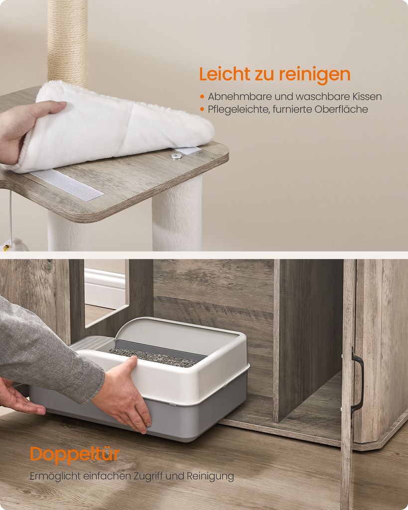 Feandrea Kratzbaum, Katzenklo-Schrank, erhöhte Fressnäpfe, Produktbild 3
